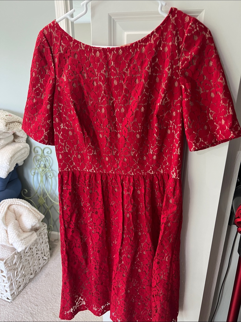 Adrianna Papell Red Lace Midi Dress